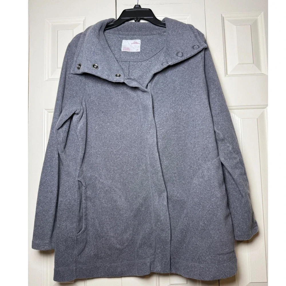 Paradox Womens Gray Fleece Jacket Funnel Neck Snap Full Zip Outdoor Coat Large‎